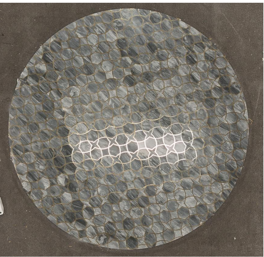 Circular Marble Waterjet Medallion Inlaid with Copper Wire