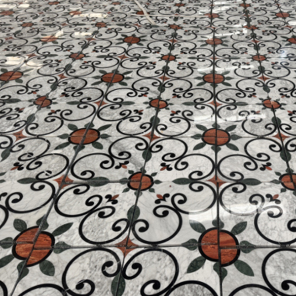 Classic Vintage Marble Waterjet pattern For the showroom Retro Waterjet Medallion for Flooring Antique Waterjet Marble Inlay-1