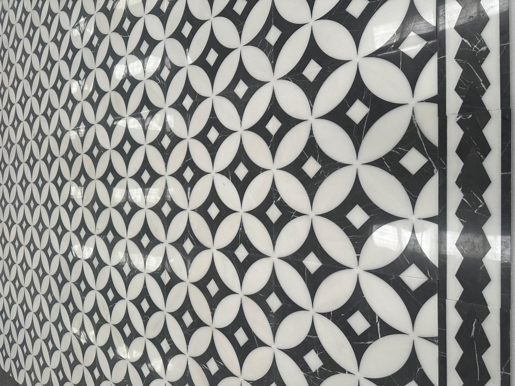 Marble Waterjet Medallion Floor Inlay  Bulgaria Grey & Columbia White (4)